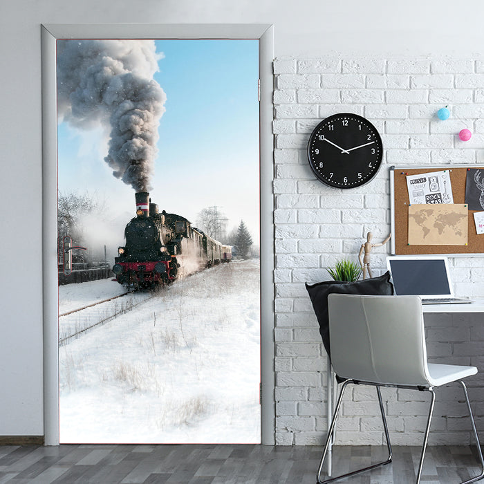 Türtapete Dampflok im Schnee, Eisenbahn, Rauch M1398 - Bild 1 Türtapete Dampflok im Schnee, Eisenbahn, Rauch M1398 - Bild 1