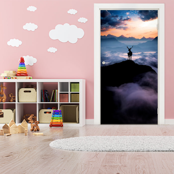Türtapete Hirsch, Silhouette, Berge M1459 - Bild 1 Türtapete Hirsch, Silhouette, Berge M1459 - Bild 1