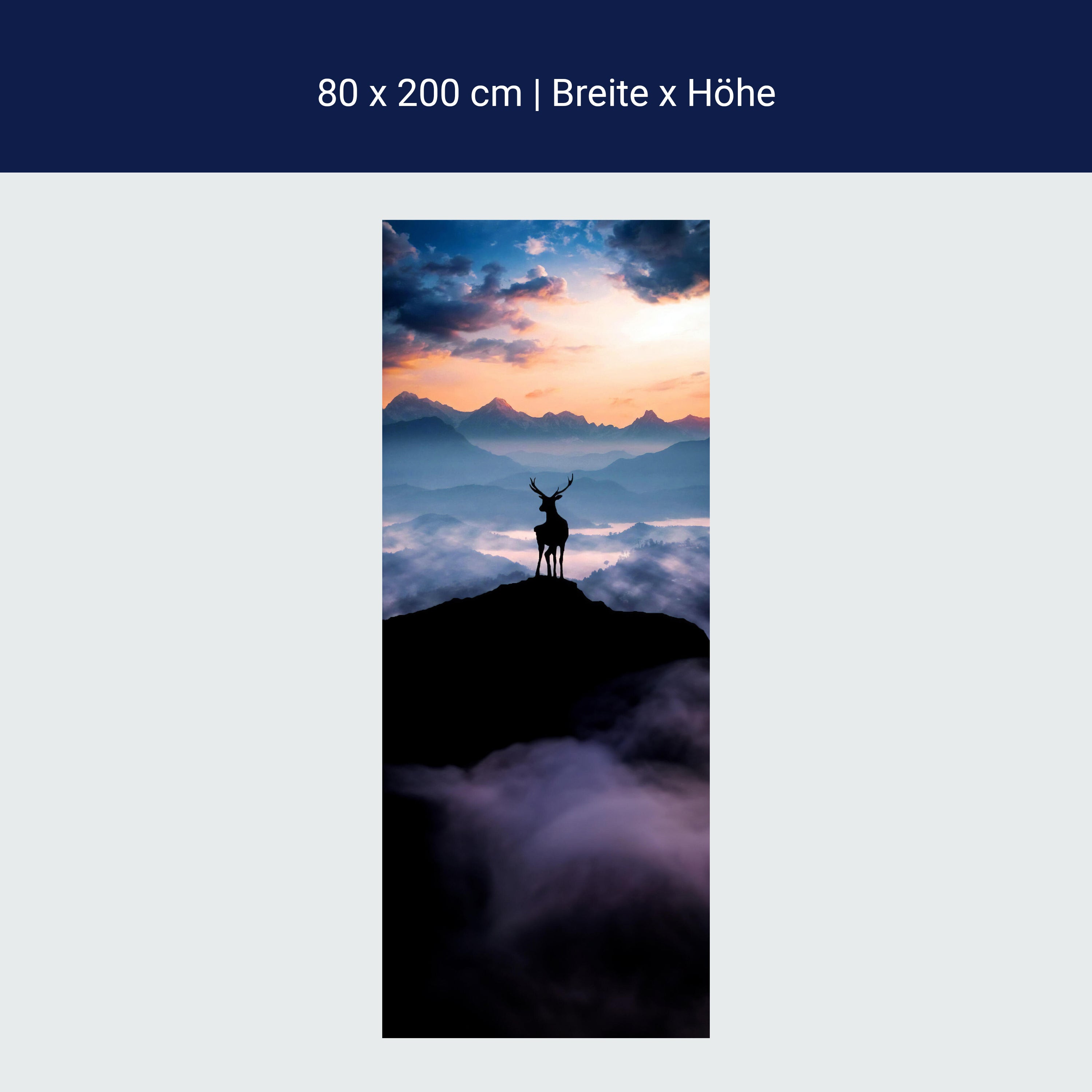 Türtapete Hirsch, Silhouette, Berge M1459 Türtapete Hirsch, Silhouette, Berge M1459