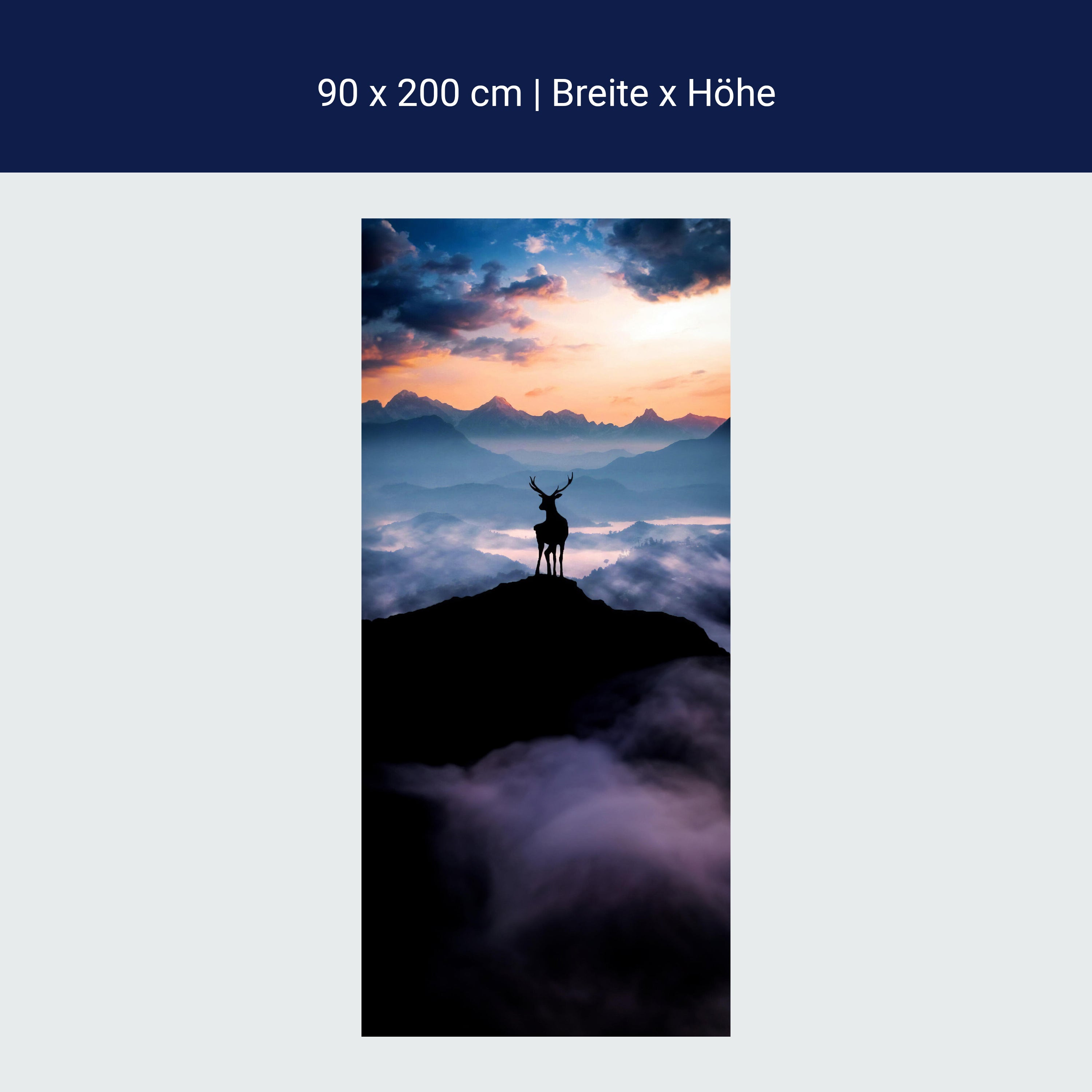 Türtapete Hirsch, Silhouette, Berge M1459 Türtapete Hirsch, Silhouette, Berge M1459