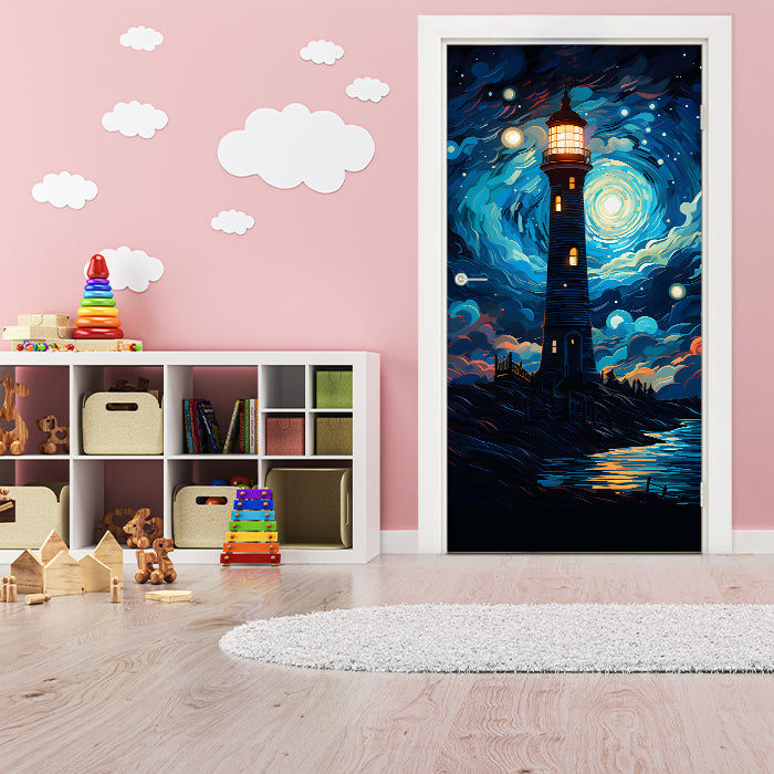Türtapete Strand, Leuchtturm, Nacht M1492 - Bild 1 Türtapete Strand, Leuchtturm, Nacht M1492 - Bild 1