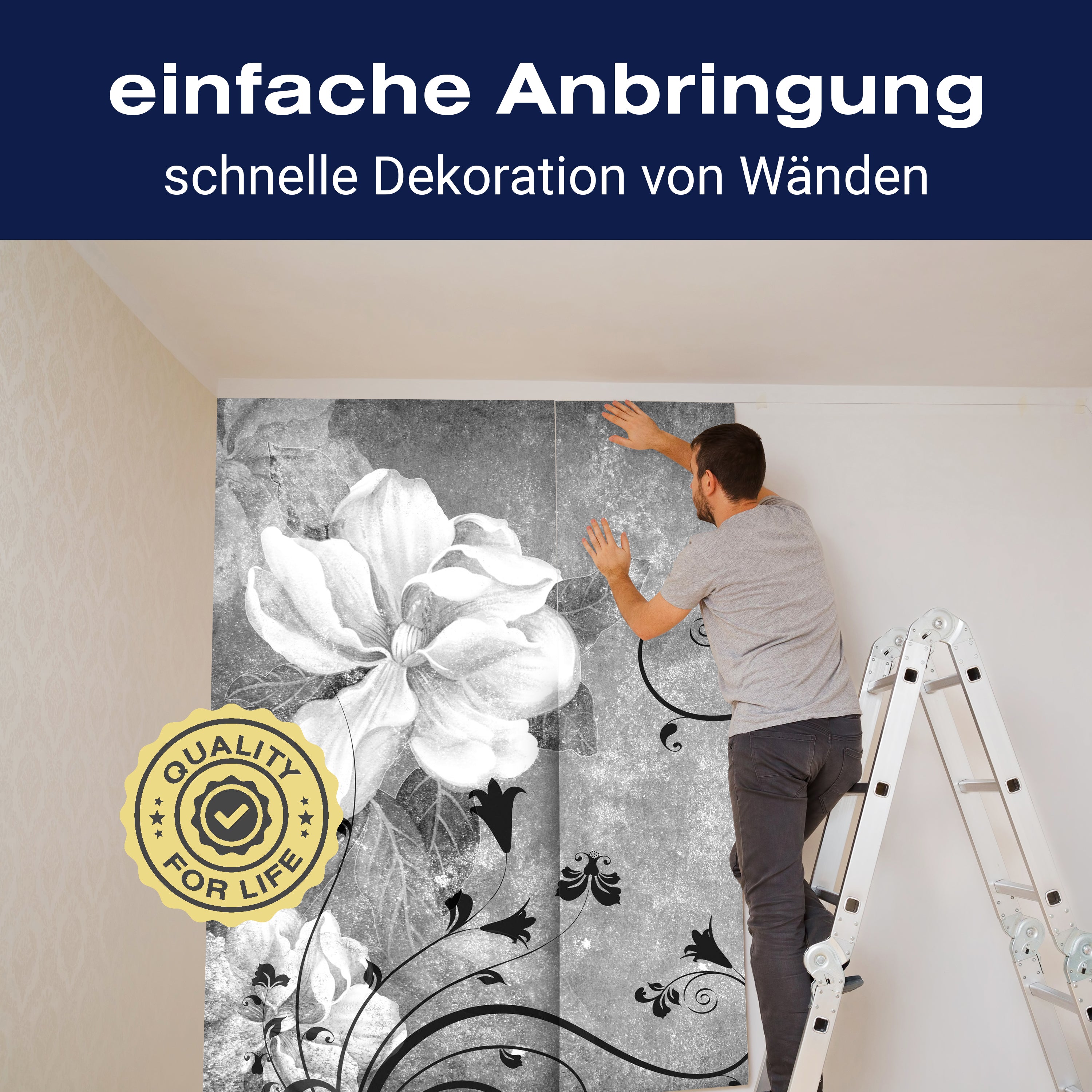 Fototapete Blüten Beton Ornament Grau M1642 - Bild 3 Fototapete Blüten Beton Ornament Grau M1642 - Bild 3