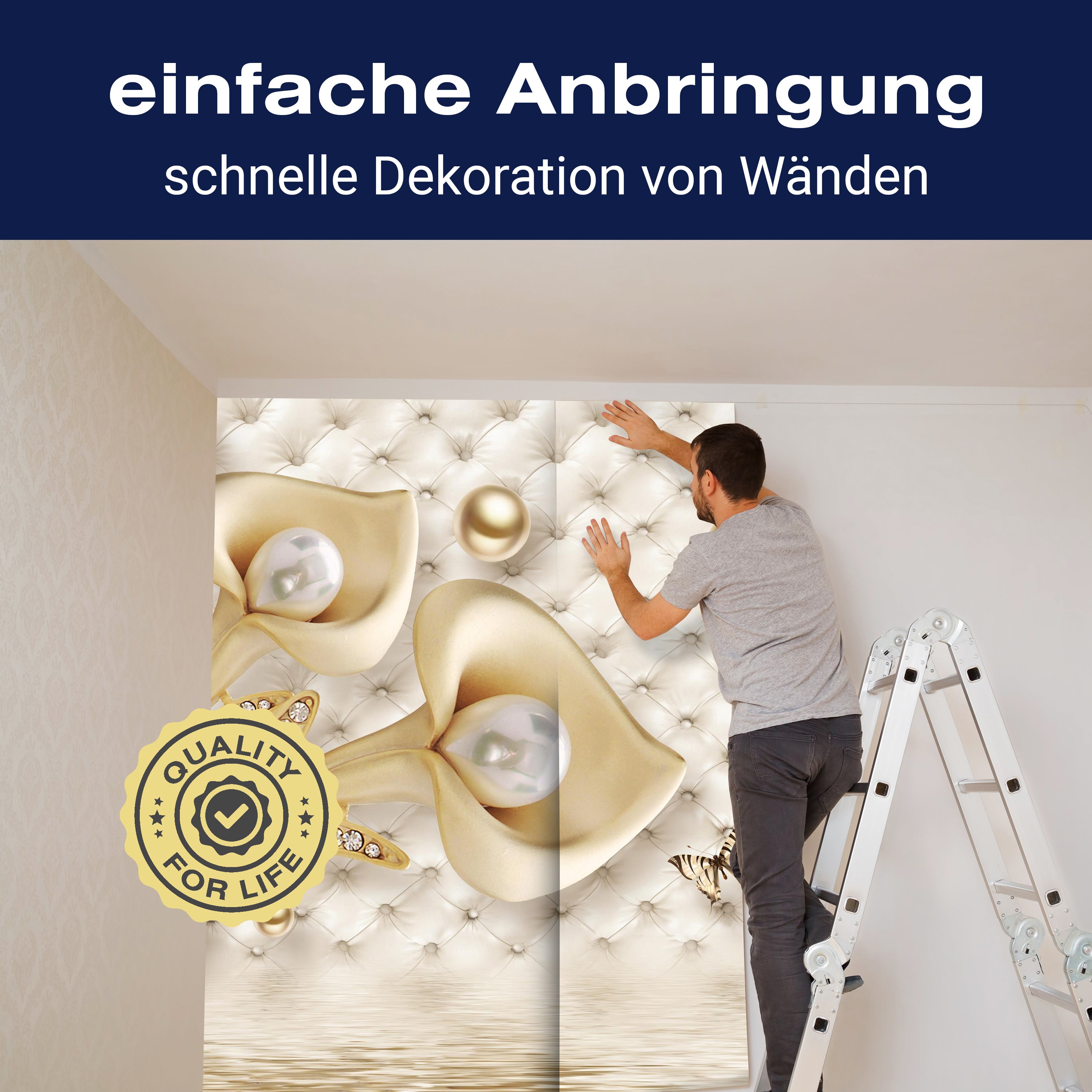 Fototapete Gold Tulpen Edelstein Perlen Polsterwand M4643 - Bild 3 Fototapete Gold Tulpen Edelstein Perlen Polsterwand M4643 - Bild 3