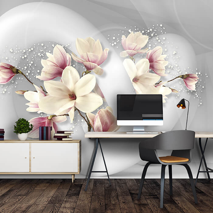 Fototapete 3D Form Blumen kreise Raum weiss M4646 - Bild 1 Fototapete 3D Form Blumen kreise Raum weiss M4646 - Bild 1
