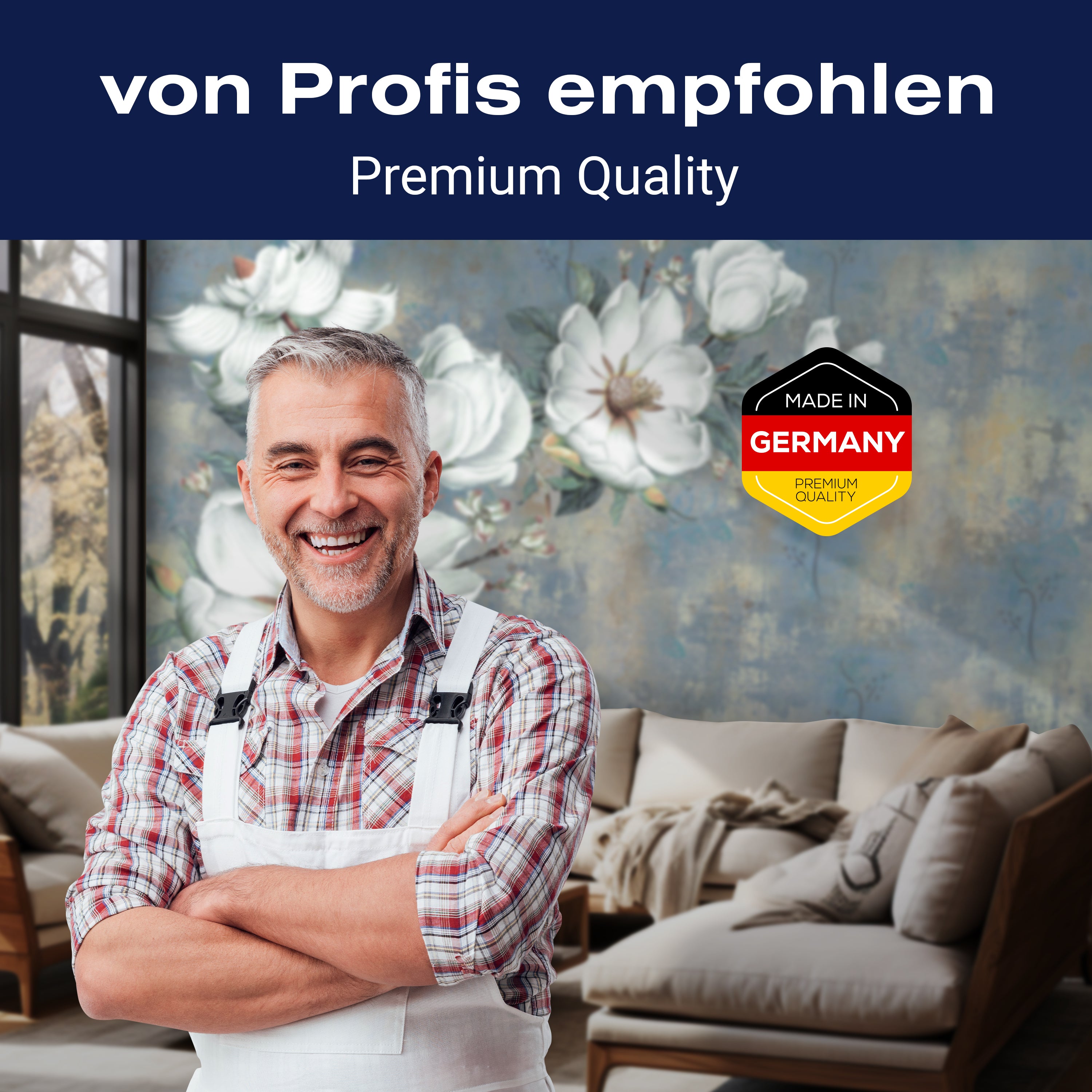 Fototapete weiss Blumen alt blau Betonwand M4680 - Bild 5 Fototapete weiss Blumen alt blau Betonwand M4680 - Bild 5