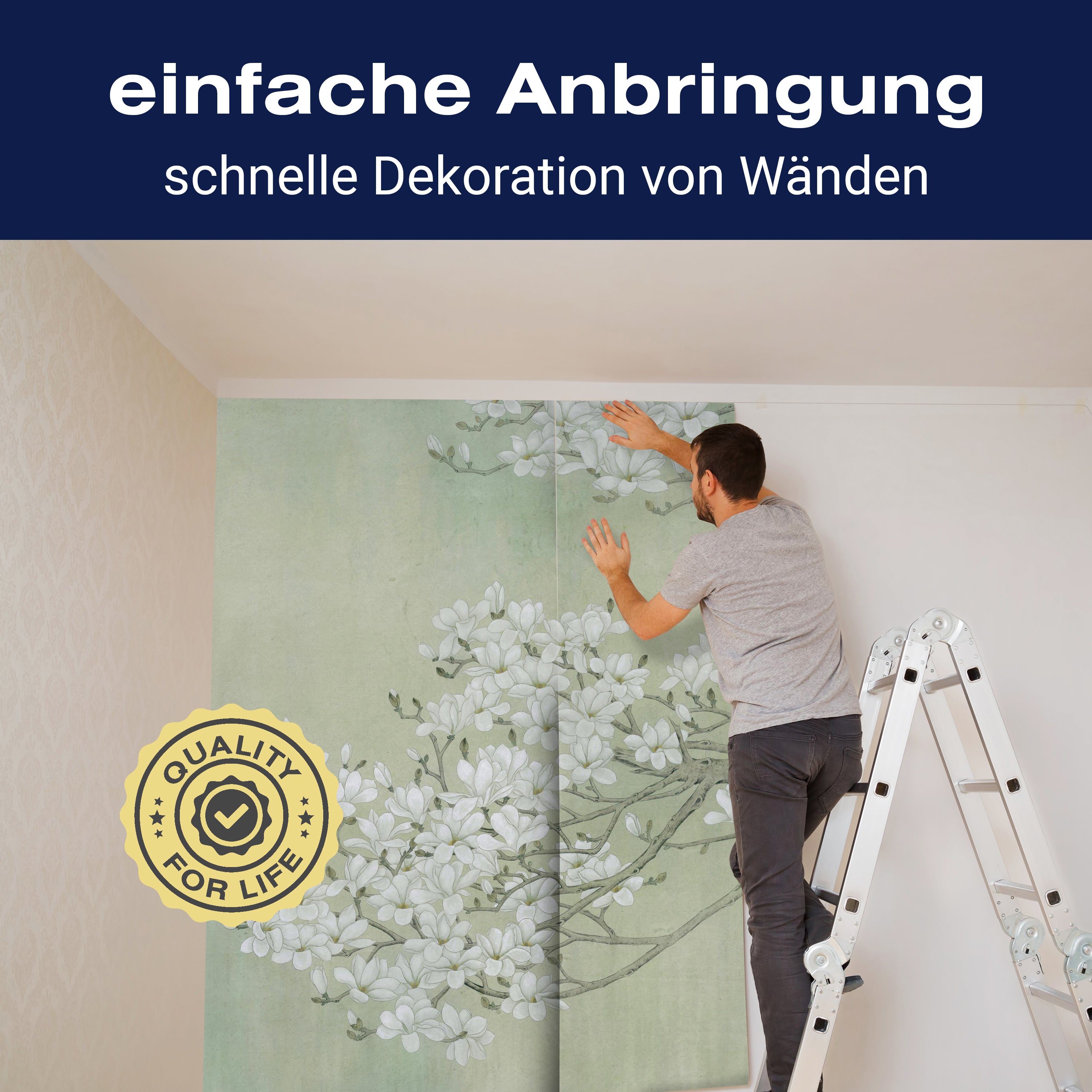 Fototapete Pfau Weis Blüten Zweig Betonwand M4688 - Bild 3 Fototapete Pfau Weis Blüten Zweig Betonwand M4688 - Bild 3