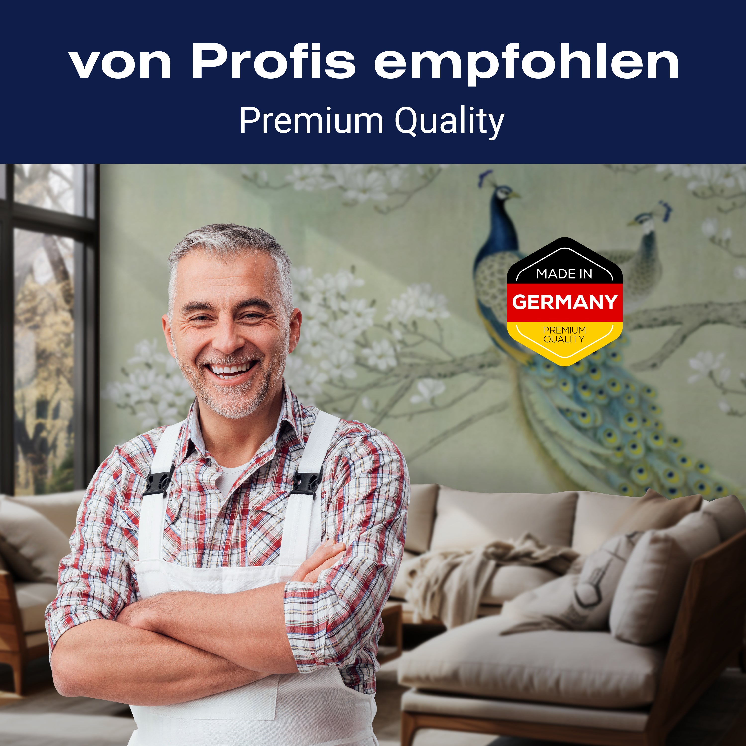 Fototapete Pfau Weis Blüten Zweig Betonwand M4688 - Bild 5 Fototapete Pfau Weis Blüten Zweig Betonwand M4688 - Bild 5