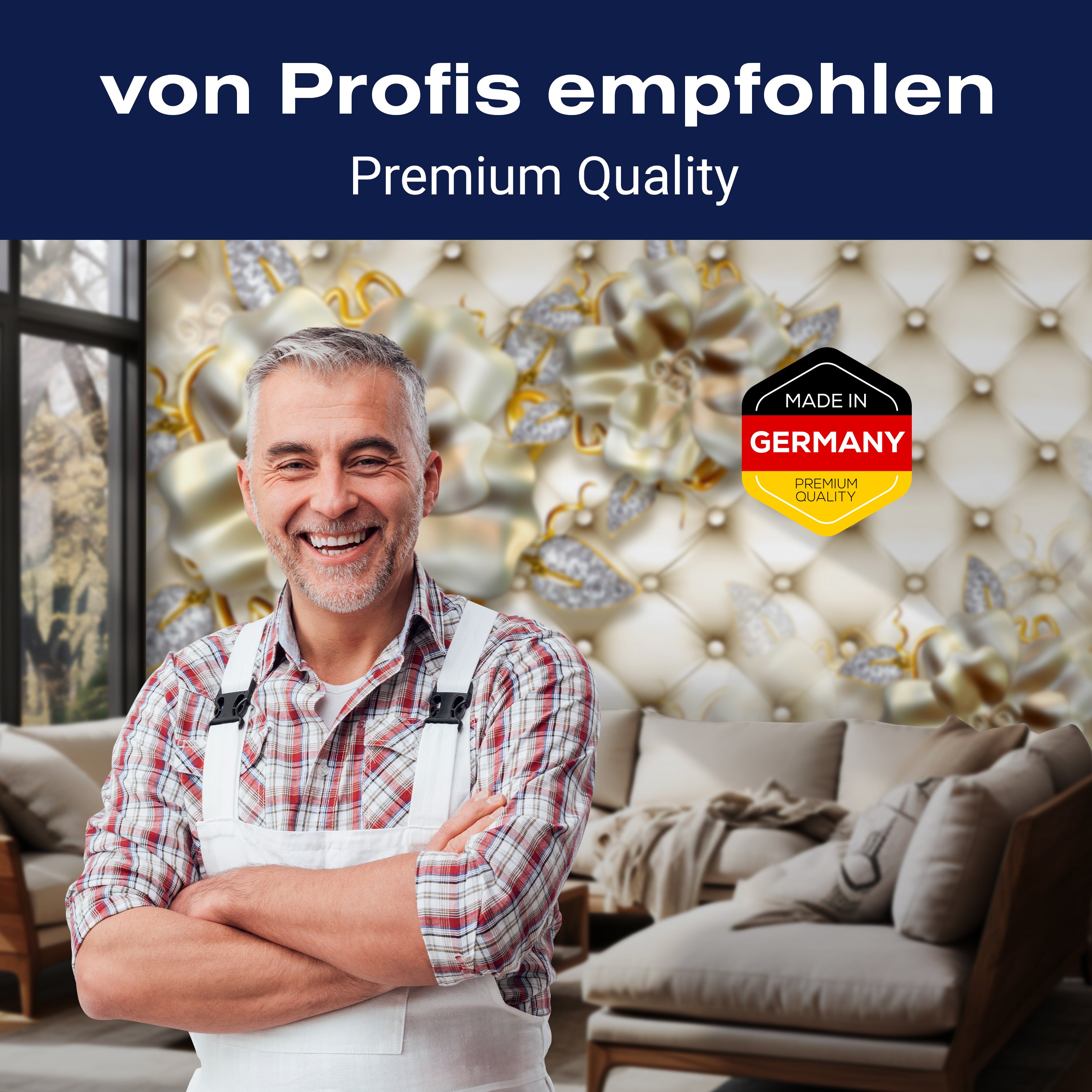 Fototapete Blumen Gold Polster 3D M6089 - Bild 5 Fototapete Blumen Gold Polster 3D M6089 - Bild 5