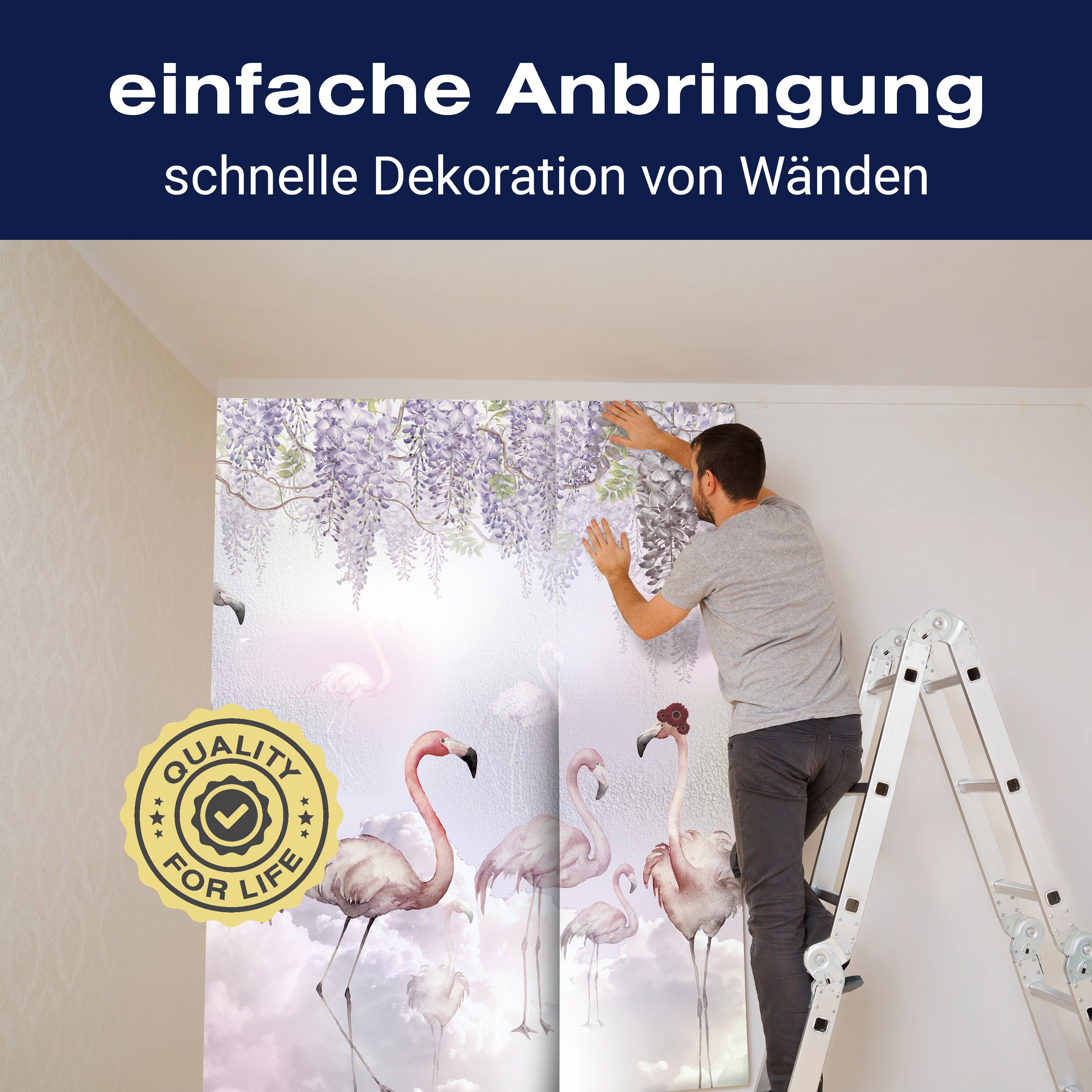 Fototapete rosa Flamingos Blüten pastell M6277 - Bild 3 Fototapete rosa Flamingos Blüten pastell M6277 - Bild 3