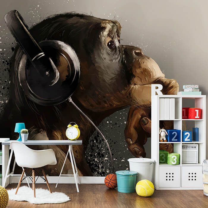 Fototapete Affe Schimpanse Kopfhörer M6540 - Bild 1 Fototapete Affe Schimpanse Kopfhörer M6540 - Bild 1