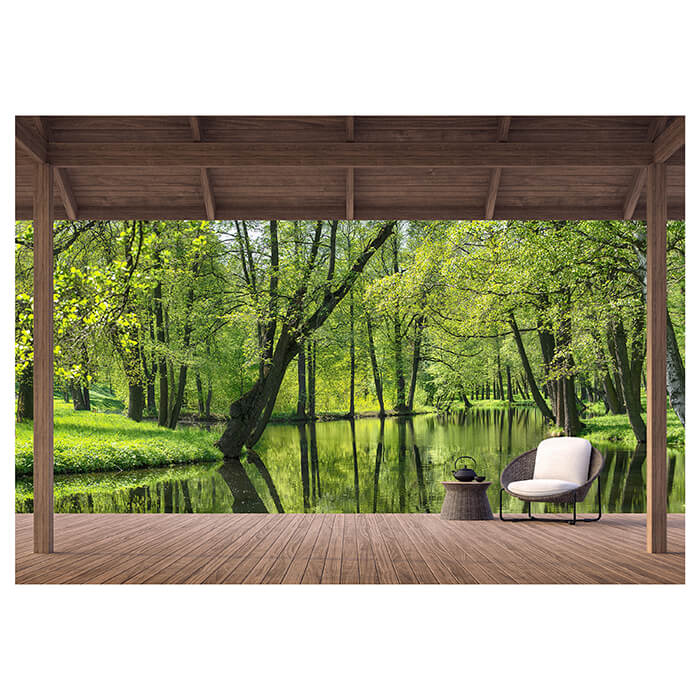 Fototapete Ausblick Terrasse Wald Fluss M6844 - Bild 2 Fototapete Ausblick Terrasse Wald Fluss M6844 - Bild 2