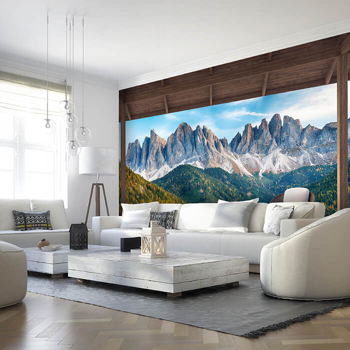 Fototapete Ausblick Terrasse Berge Landschaft M6846 - Bild 1 Fototapete Ausblick Terrasse Berge Landschaft M6846 - Bild 1