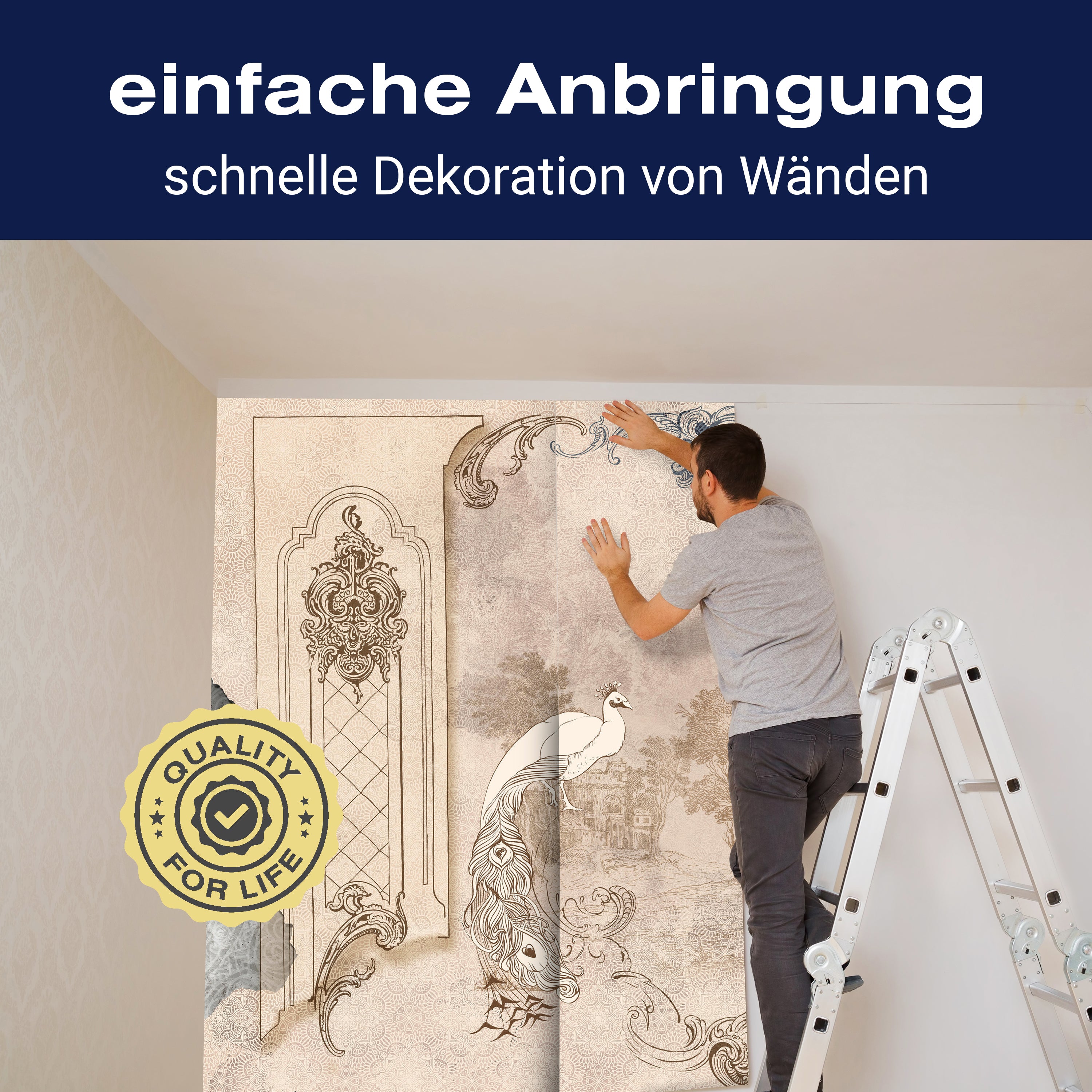 Fototapete Pfau Ornamente Wand Beton M6848 - Bild 3 Fototapete Pfau Ornamente Wand Beton M6848 - Bild 3