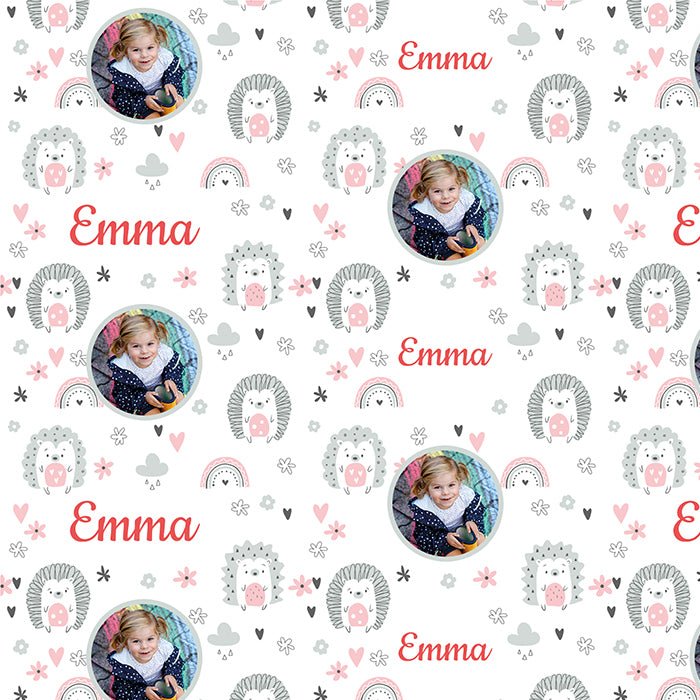 Geschenkpapier Igel, Foto, Name M0001 Geschenkpapier Igel, Foto, Name M0001