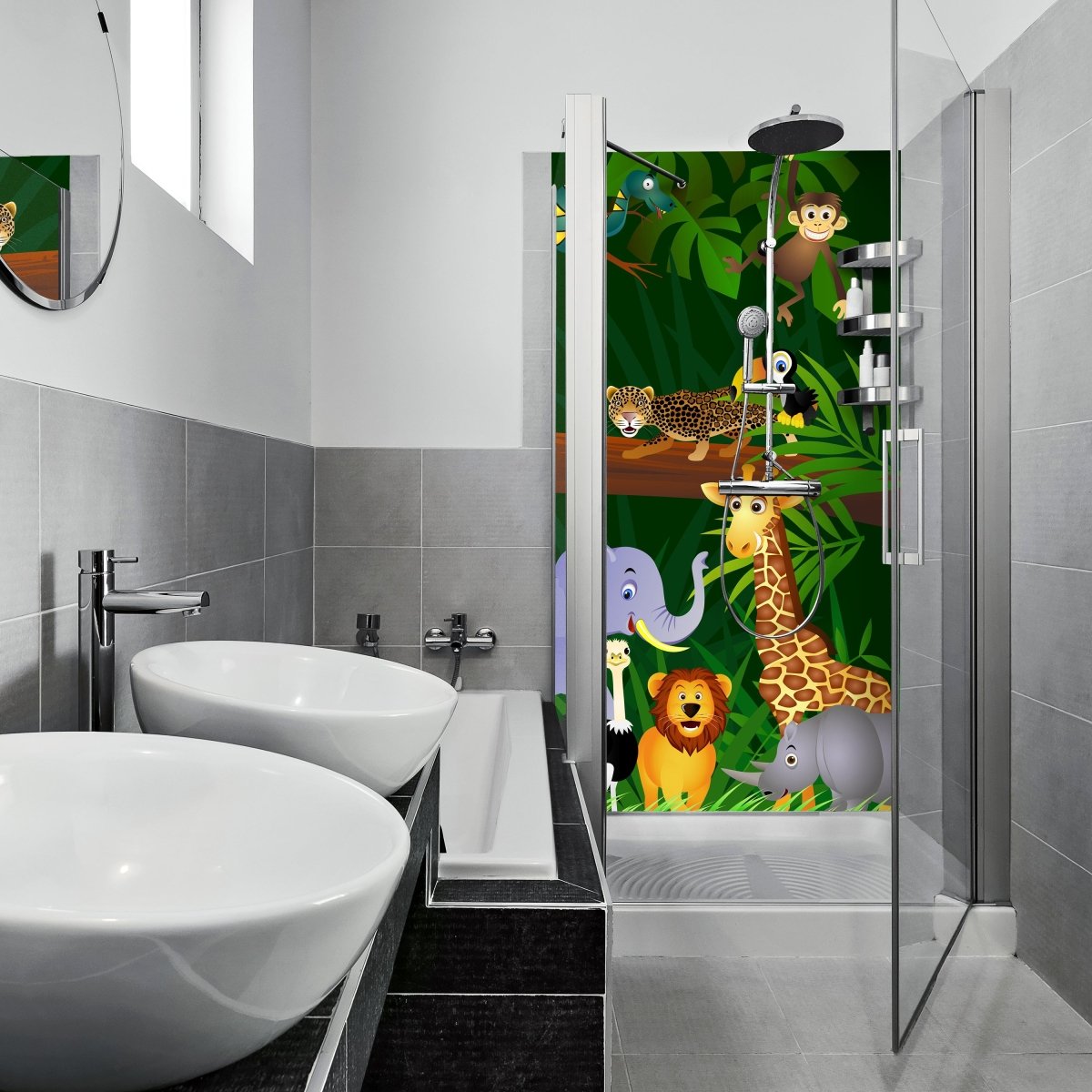 Duschwand Dschungeltiere M0002 entdecken - Bild 1 Duschwand Dschungeltiere M0002 entdecken - Bild 1