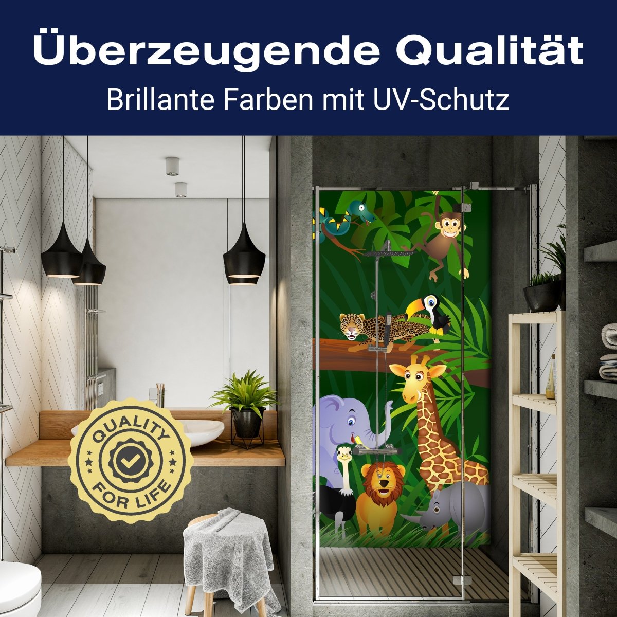 Duschwand Dschungeltiere M0002 entdecken - Bild 2 Duschwand Dschungeltiere M0002 entdecken - Bild 2