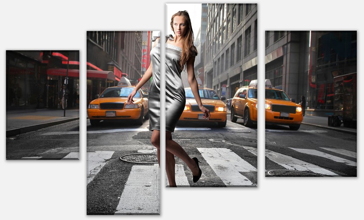 Leinwandbild Mehrteiler Frau auf Zebrastreifen M0023 Leinwandbild Mehrteiler Frau auf Zebrastreifen M0023