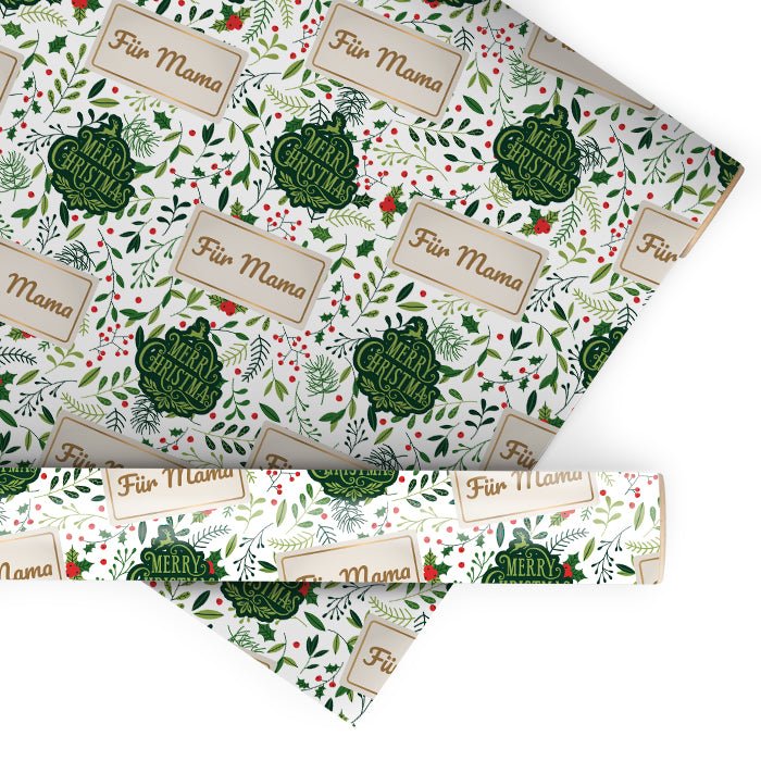 Geschenkpapier personalisiert Geschenkpapier Weihnachten Stechpalme Text M0045 - Bild 1 Geschenkpapier personalisiert Geschenkpapier Weihnachten Stechpalme Text M0045 - Bild 1