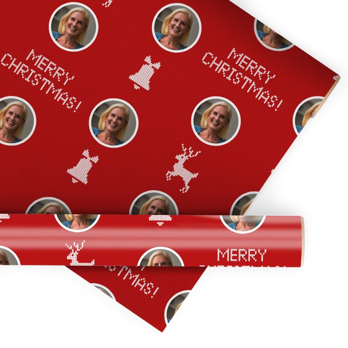 Geschenkpapier personalisiert Geschenkpapier Weihnachten Strickmuster rot Foto M0048 - Bild 1