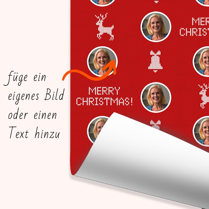 Geschenkpapier personalisiert Geschenkpapier Weihnachten Strickmuster rot Foto M0048 - Bild 6