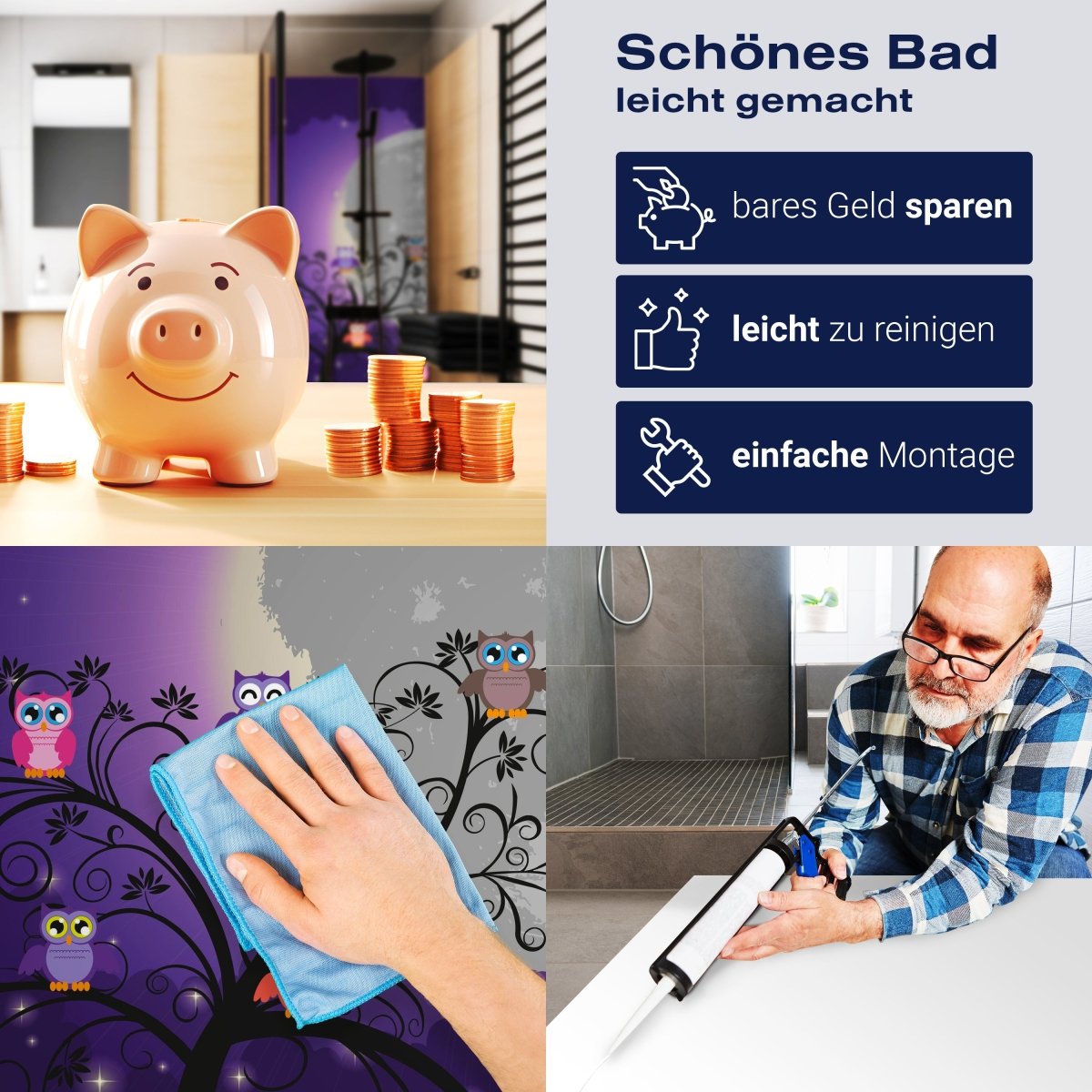 Duschwand Eulen auf einem Baum M0049 entdecken - Bild 7 Duschwand Eulen auf einem Baum M0049 entdecken - Bild 7