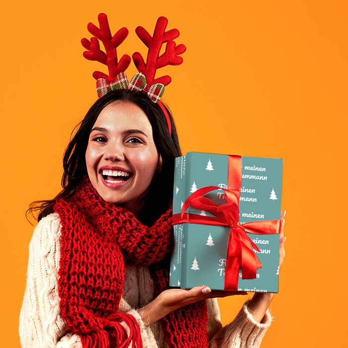 Geschenkpapier personalisiert Geschenkpapier Weihnachten Tannenbaum türkis Text M0049 - Bild 2 Geschenkpapier personalisiert Geschenkpapier Weihnachten Tannenbaum türkis Text M0049 - Bild 2