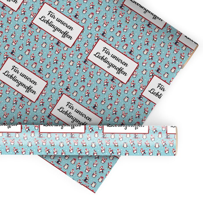 Geschenkpapier personalisiert Geschenkpapier Weihnachten Pinguin Text M0060 - Bild 1 Geschenkpapier personalisiert Geschenkpapier Weihnachten Pinguin Text M0060 - Bild 1