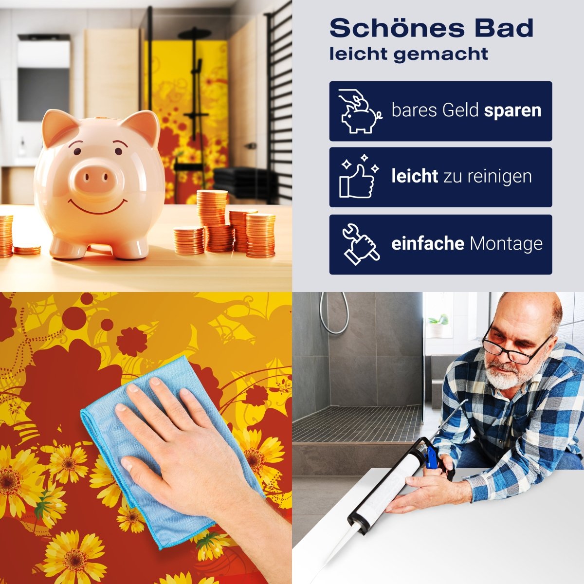 Duschwand Sophie Blüten M0086 entdecken - Bild 7 Duschwand Sophie Blüten M0086 entdecken - Bild 7