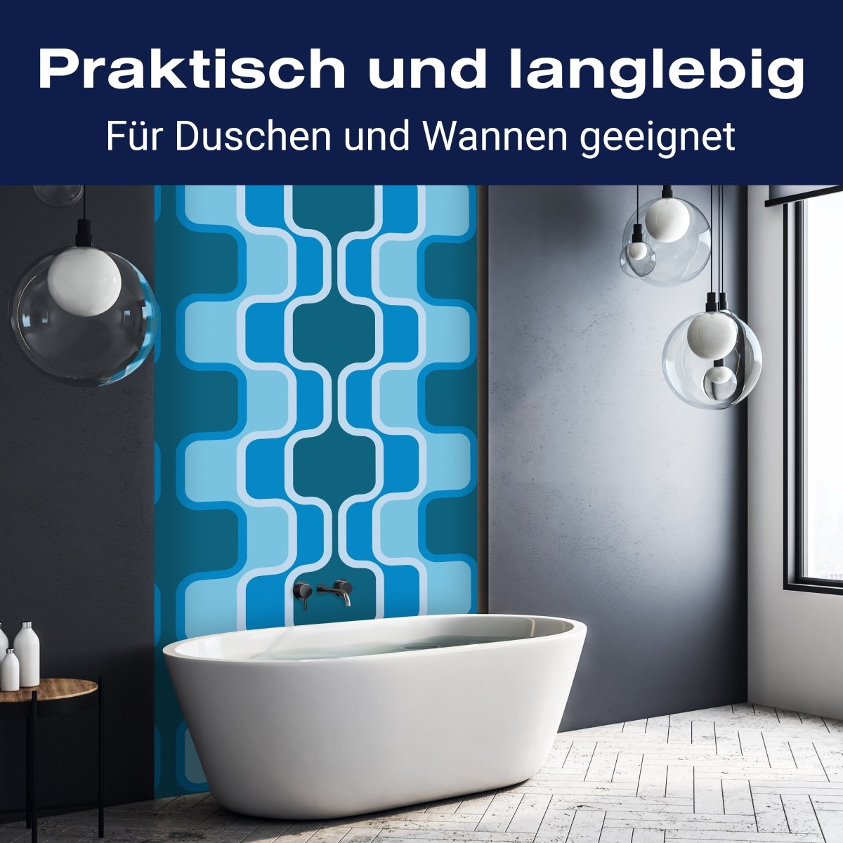 Duschwand Retromuster Blau Muster M0111 entdecken - Bild 3 Duschwand Retromuster Blau Muster M0111 entdecken - Bild 3