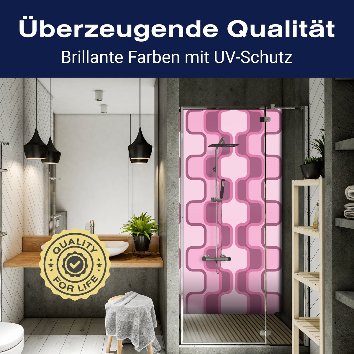 Duschwand Retromuster Pink Muster M0112 entdecken - Bild 2 Duschwand Retromuster Pink Muster M0112 entdecken - Bild 2