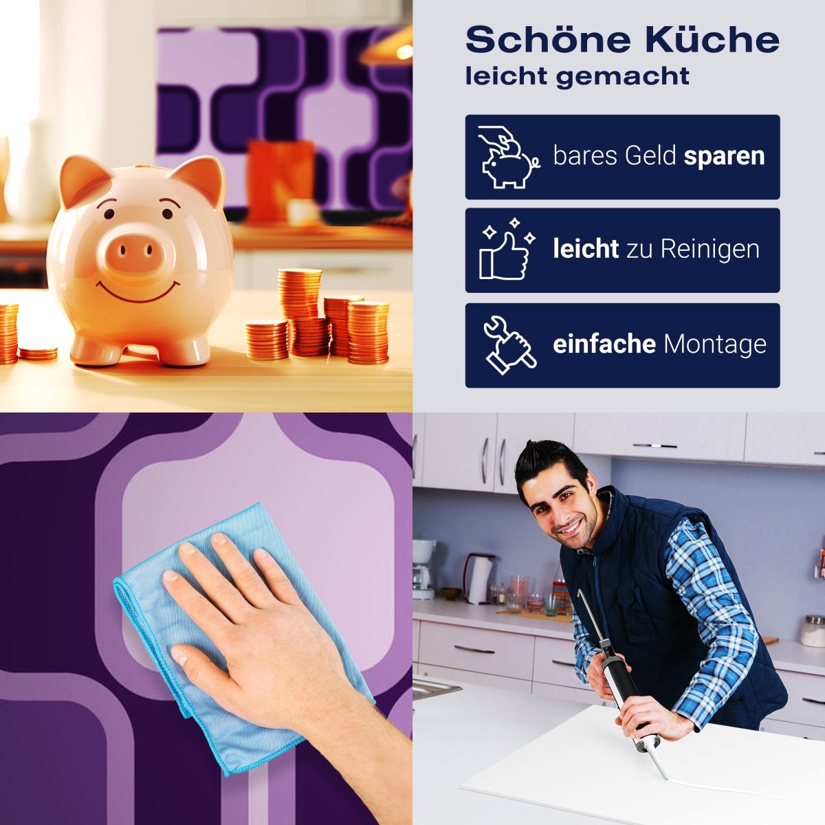 Küchenrückwand Retromuster Violett Muster M0115 entdecken - Bild 7 Küchenrückwand Retromuster Violett Muster M0115 entdecken - Bild 7