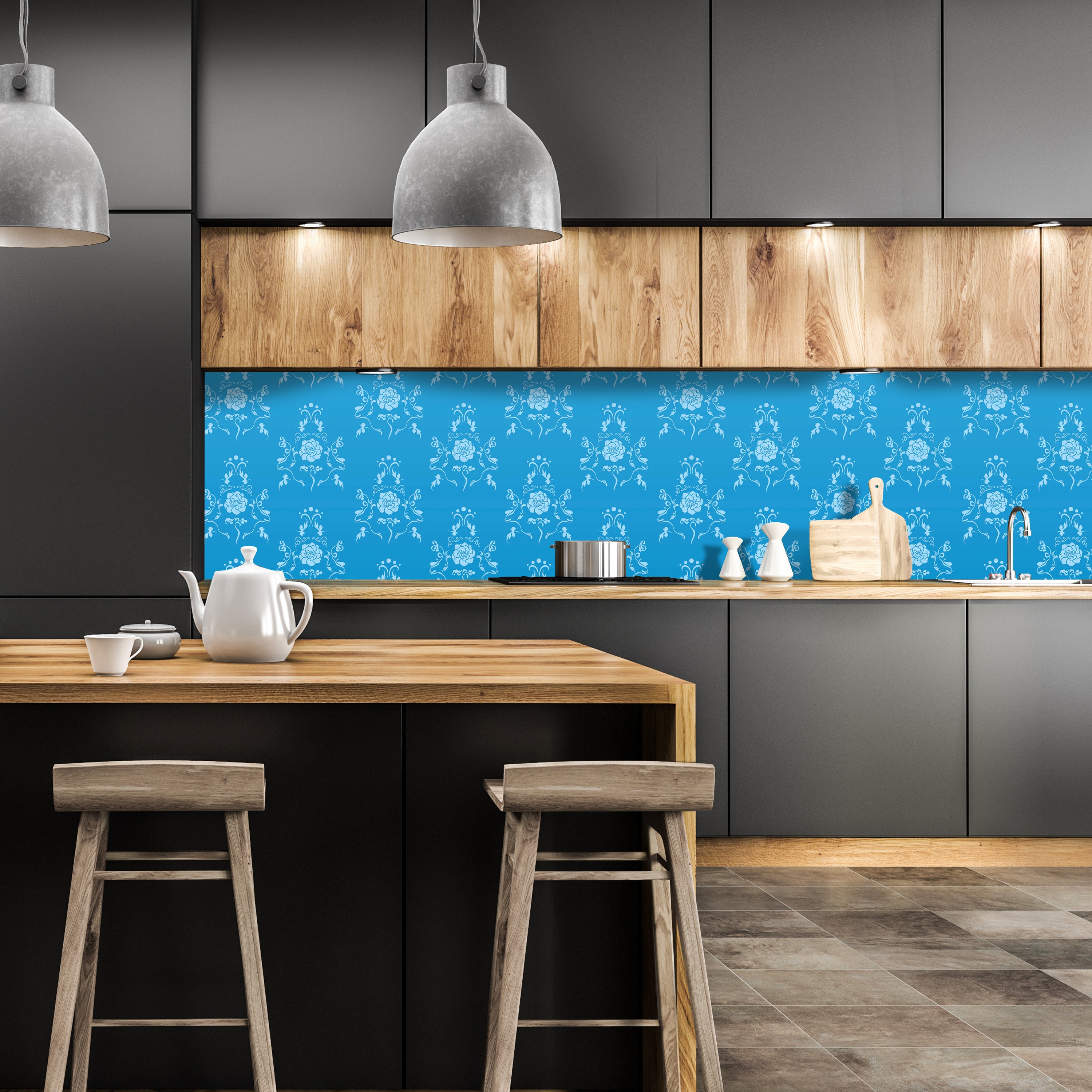 Küchenrückwand Barock Blau Muster M0116 entdecken - Bild 1
