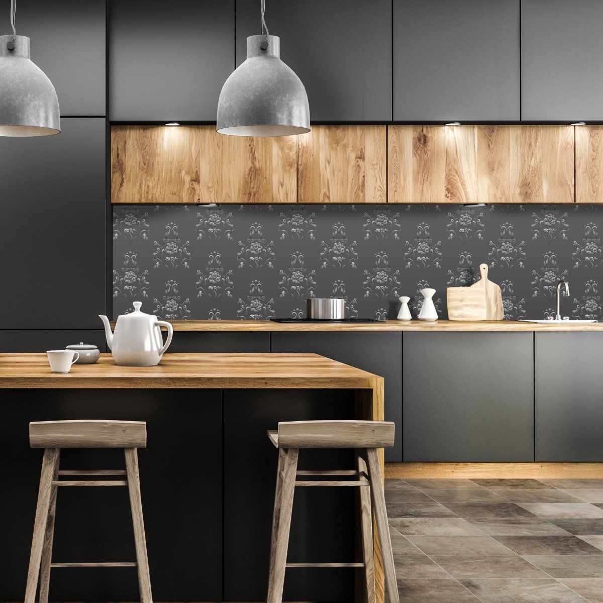 Küchenrückwand Barock Schwarzgrau Muster M0122 entdecken - Bild 1