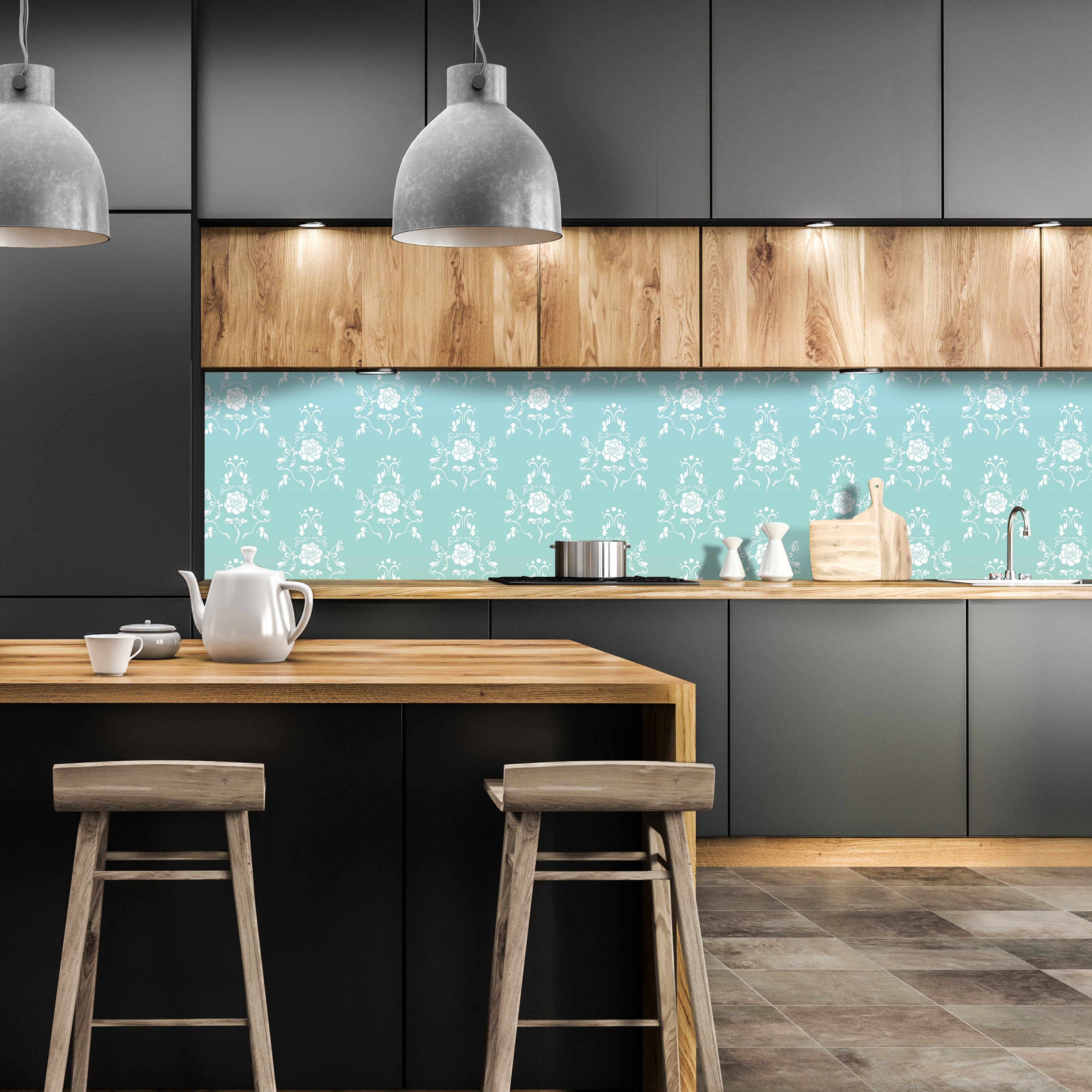 Küchenrückwand Barock Türkis Muster M0124 entdecken - Bild 1