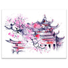 Wandbild Acrylglas Deko, Zeichnung Japan, Tempel, Kirschblüte, Asia, Japanisch M0156