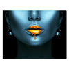 Leinwandbild Gold collection, Querformat, Frau in Blau, goldene Lippen M0169