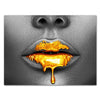 Leinwandbild Gold collection, Querformat, Frau in Grau, goldene Lippen M0170