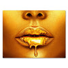 Leinwandbild Gold collection, Querformat, Frau in Gold, tropfende Lippen M0171