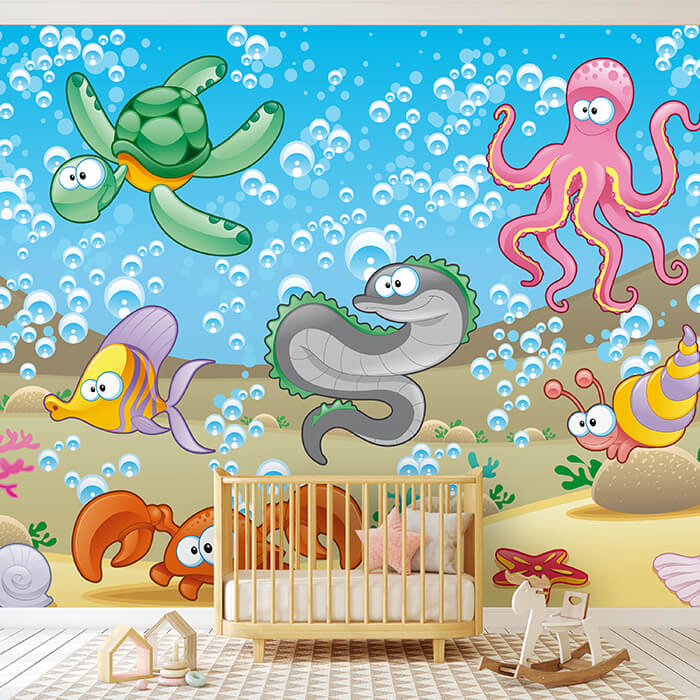Discover the underwater world in the children's room mural M0176