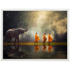 Poster elephant, pond, monk M0224