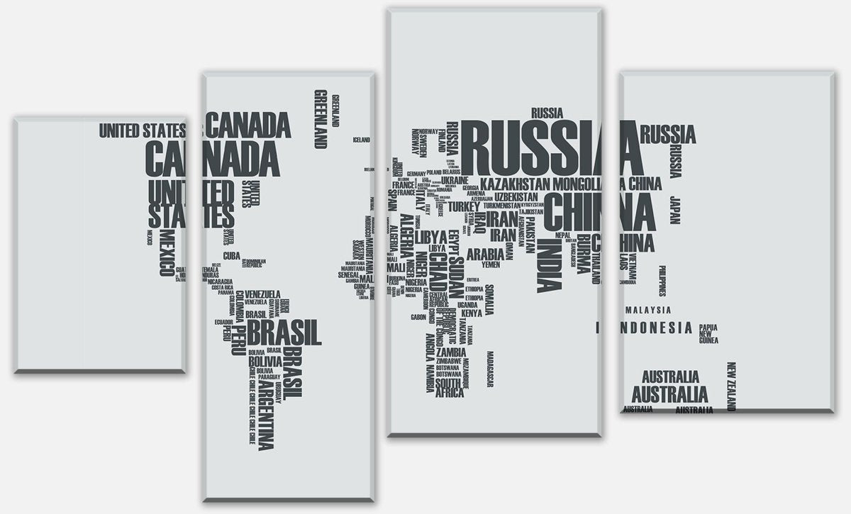 Leinwandbild Mehrteiler Weltkarte Landnamen Erde M0256 Leinwandbild Mehrteiler Weltkarte Landnamen Erde M0256