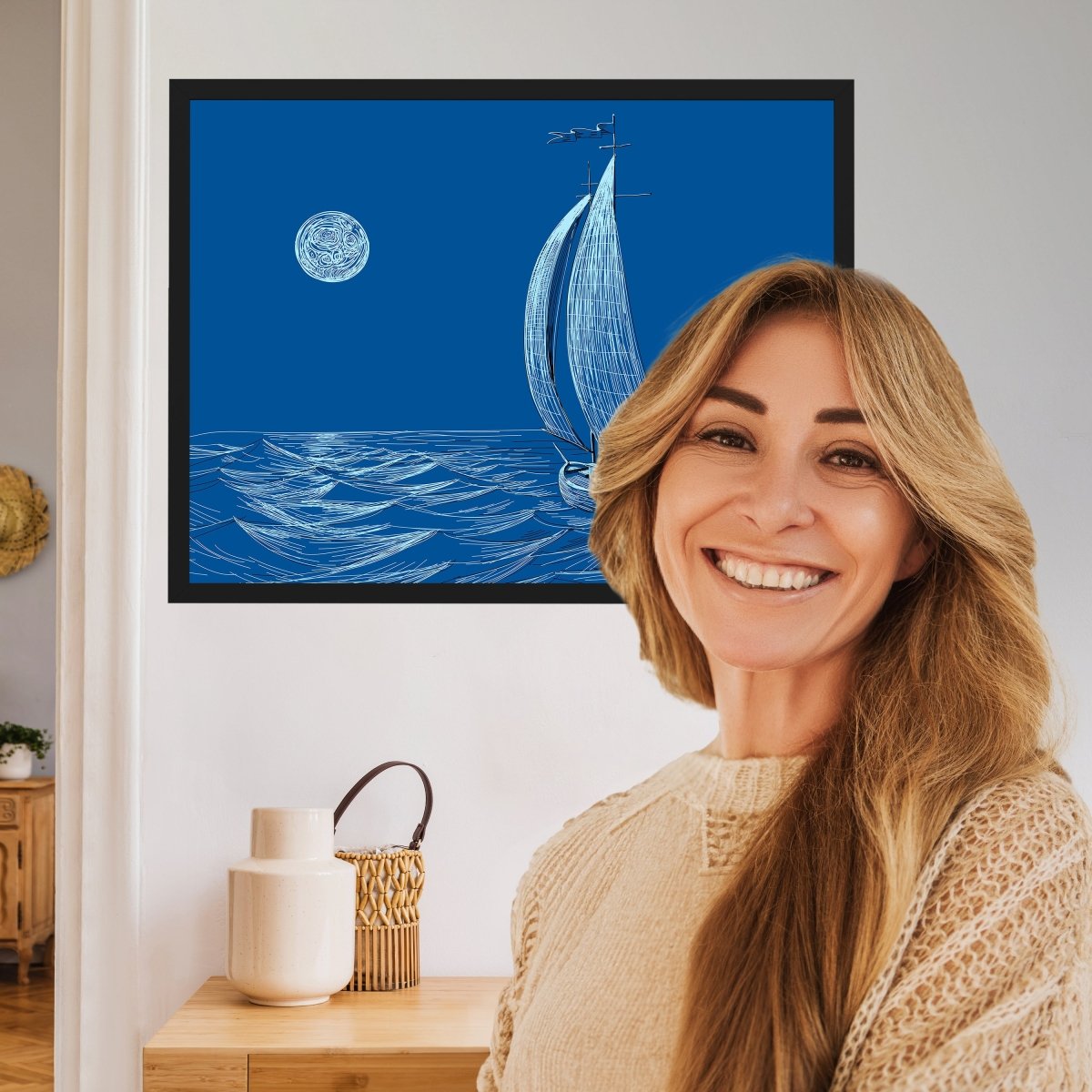 wandmotiv24 Poster, Poster - Meer, Boot, Mond - M0298 - Bild 2 wandmotiv24 Poster, Poster - Meer, Boot, Mond - M0298 - Bild 2
