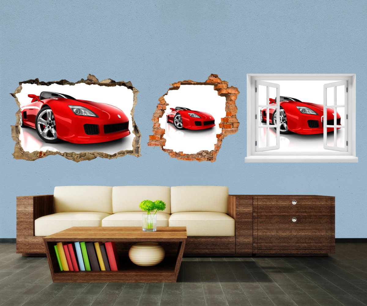 3D-Wandtattoo Roter Sportwagen entdecken - Wandsticker M0371 - Bild 1