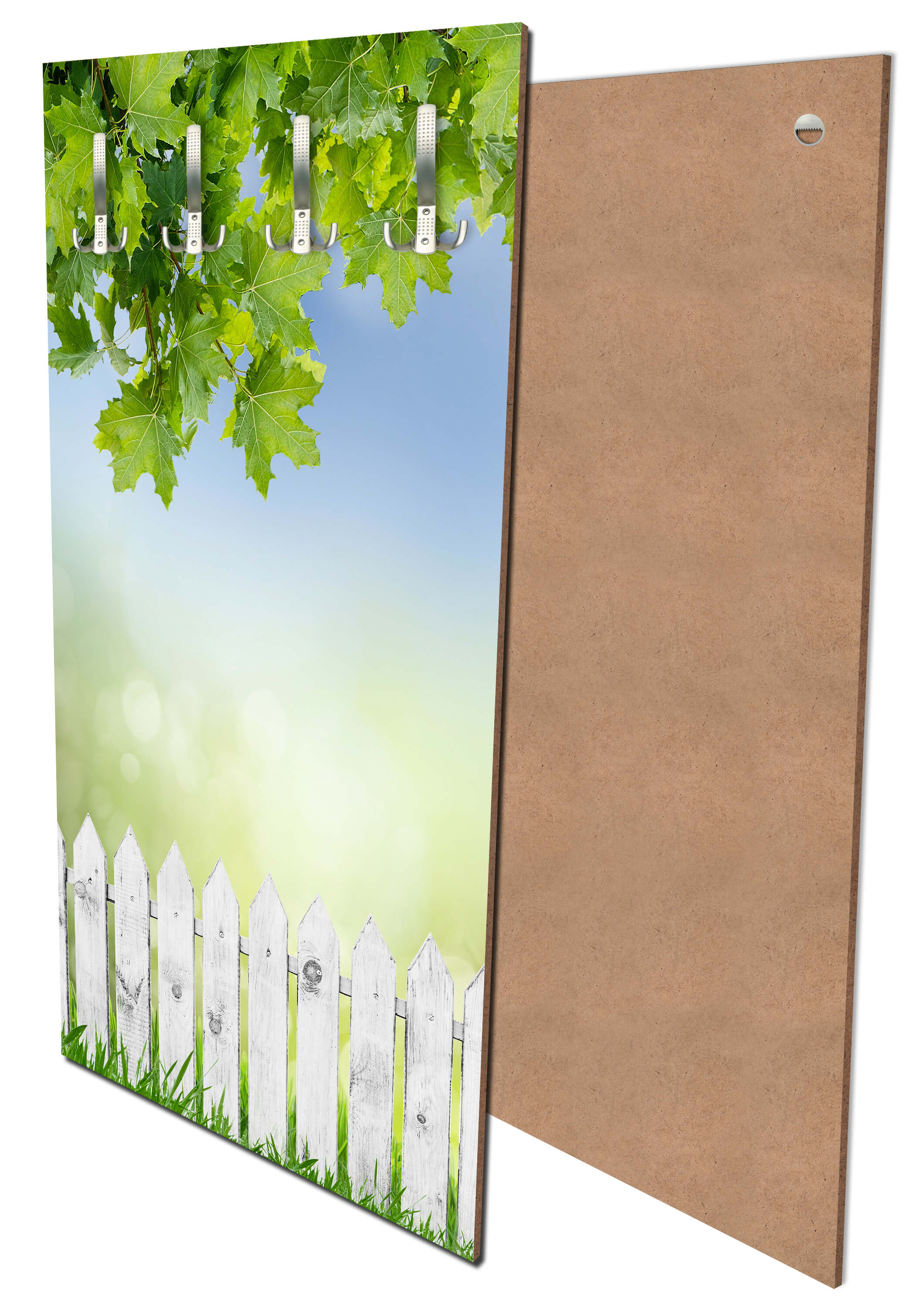 Garderobe Weißer Zaun mit Ahornzweigen M0419 entdecken - Bild 1 Garderobe Weißer Zaun mit Ahornzweigen M0419 entdecken - Bild 1