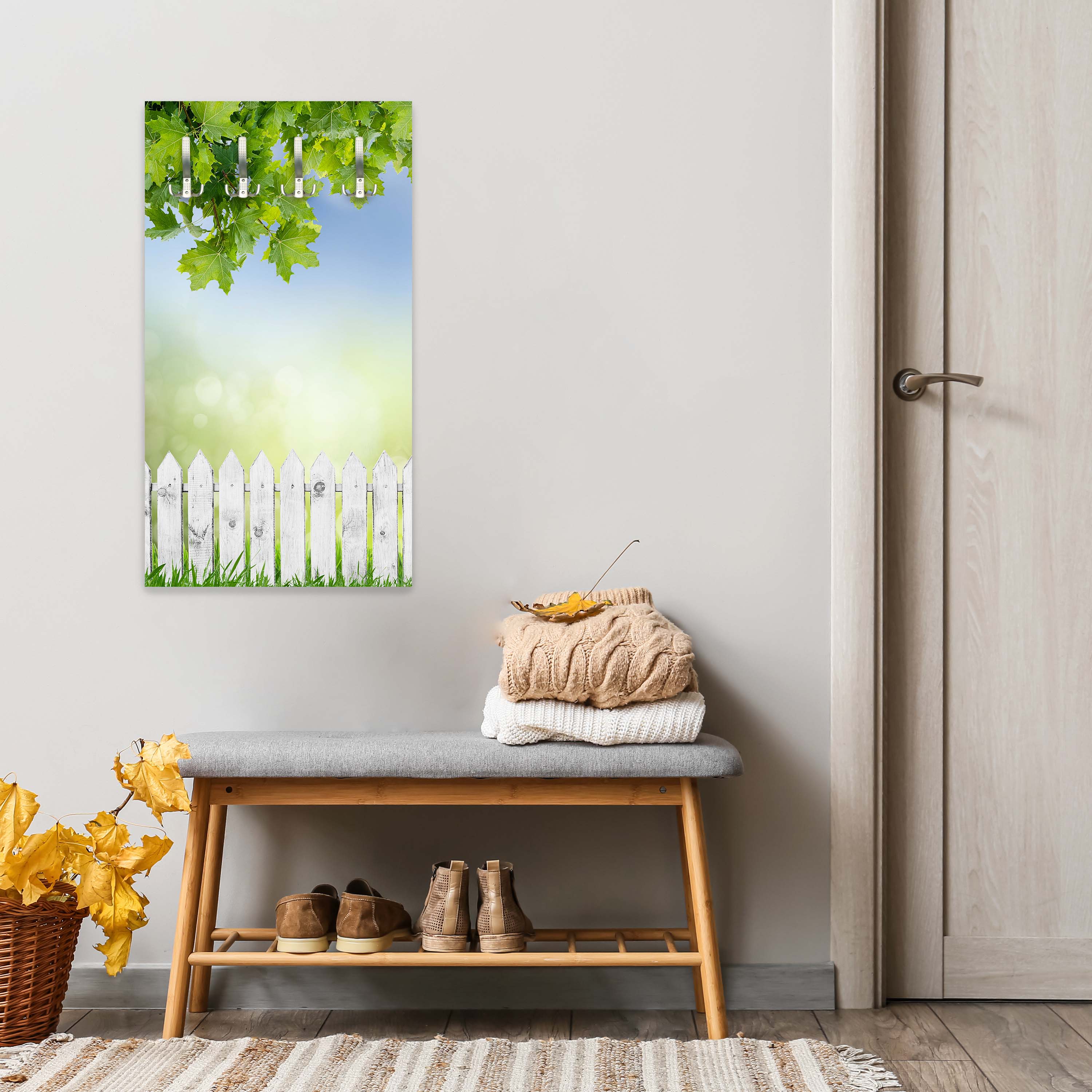 Garderobe Weißer Zaun mit Ahornzweigen M0419 entdecken - Bild 3 Garderobe Weißer Zaun mit Ahornzweigen M0419 entdecken - Bild 3