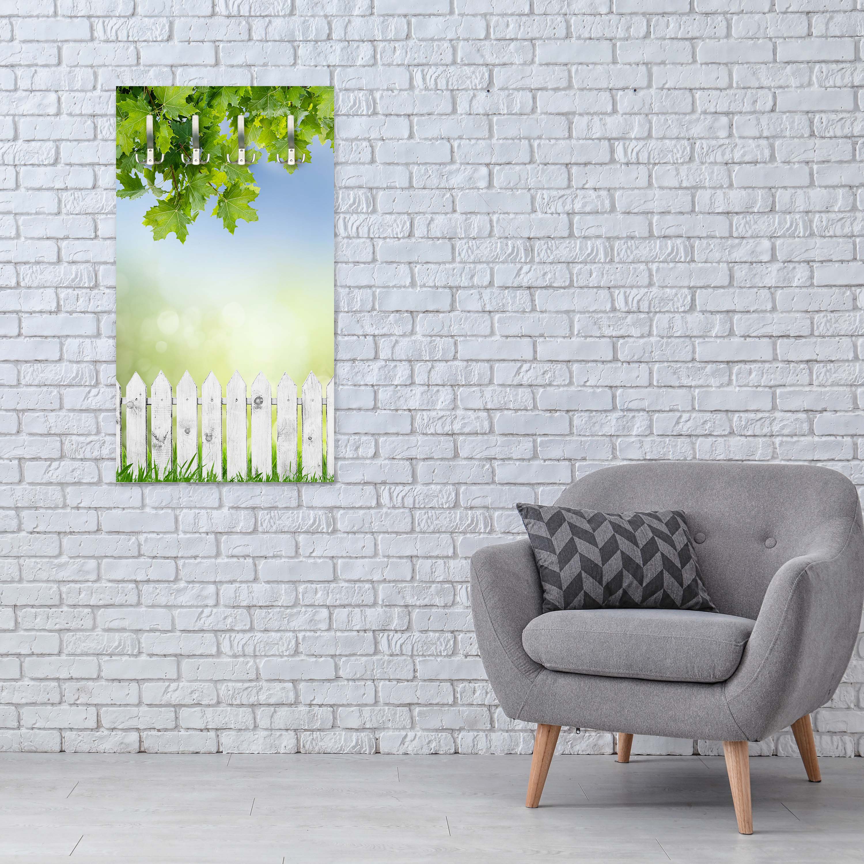 Garderobe Weißer Zaun mit Ahornzweigen M0419 entdecken - Bild 5 Garderobe Weißer Zaun mit Ahornzweigen M0419 entdecken - Bild 5