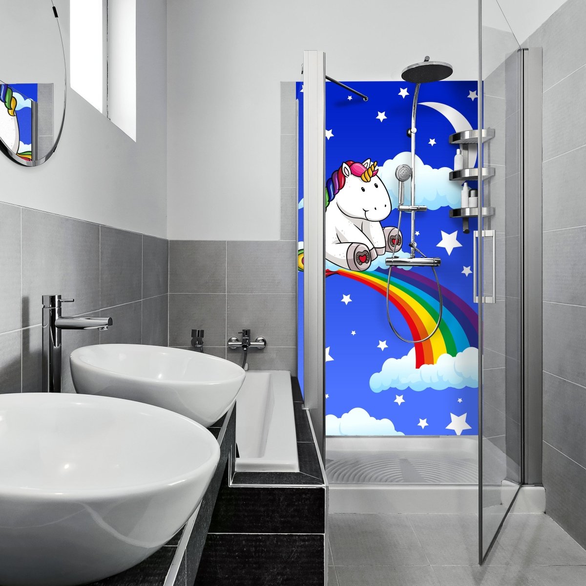 Duschwand Regenbogen-Einhorn M0434 entdecken - Bild 1 Duschwand Regenbogen-Einhorn M0434 entdecken - Bild 1