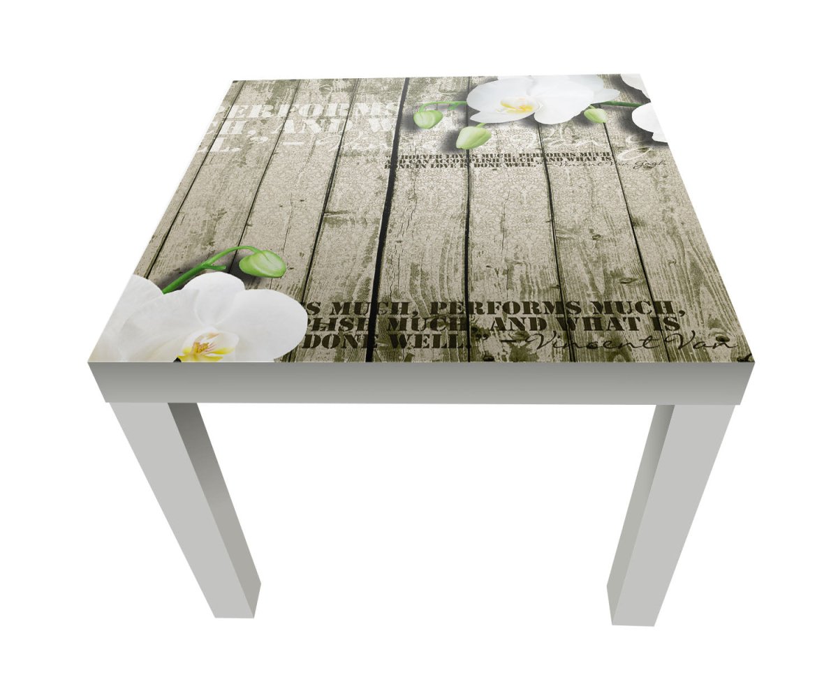 Beistelltisch Holz Zaun weiße Orchidee M0539 entdecken - Bild 1 Beistelltisch Holz Zaun weiße Orchidee M0539 entdecken - Bild 1
