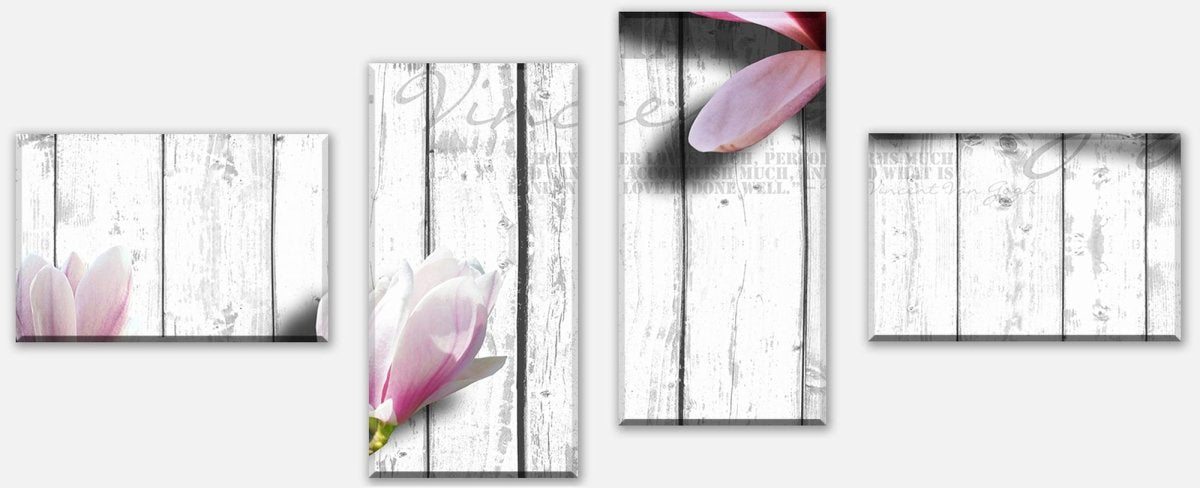 Leinwandbild Mehrteiler Holz rosa Blüten M0540 Leinwandbild Mehrteiler Holz rosa Blüten M0540