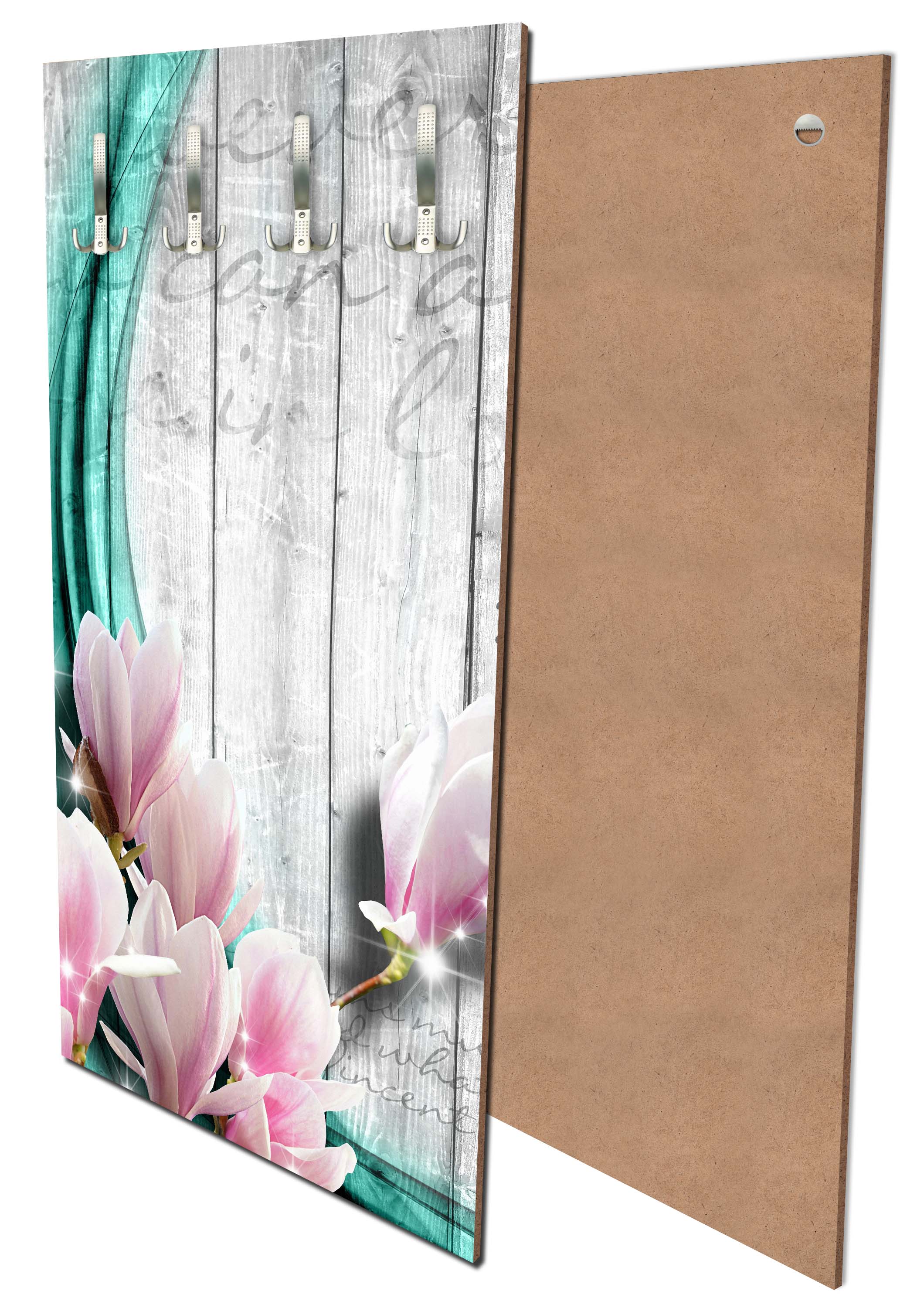 Garderobe Holz Blüten türkis M0541 entdecken - Bild 1